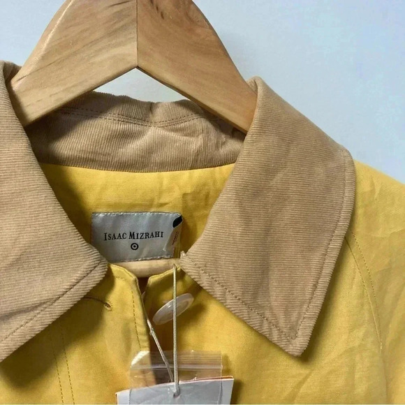 NWT Isaac Mizrahi beige corduroy collar yellow cotton rain coat jacket - Picture 8 of 16